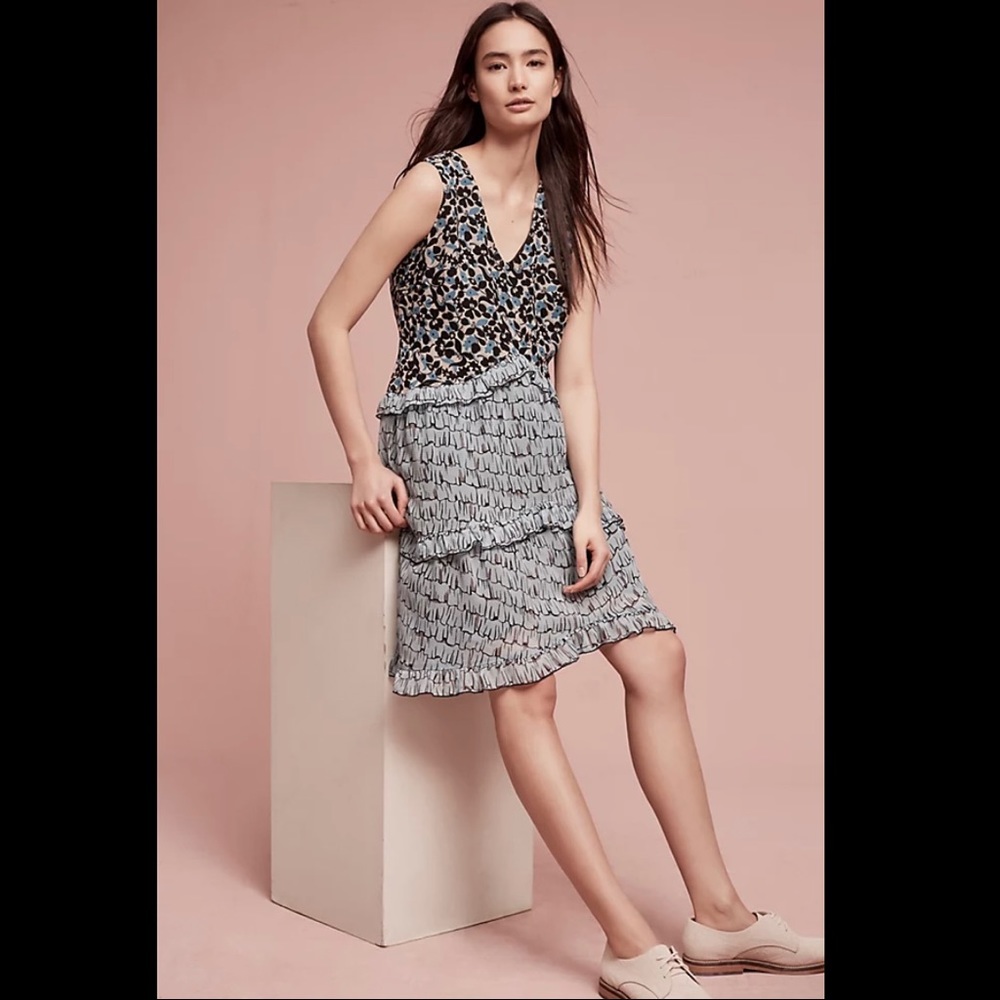 Anthropologie Blueflower Silk Swing Dress by Anna Sui Blue Motif Size 2